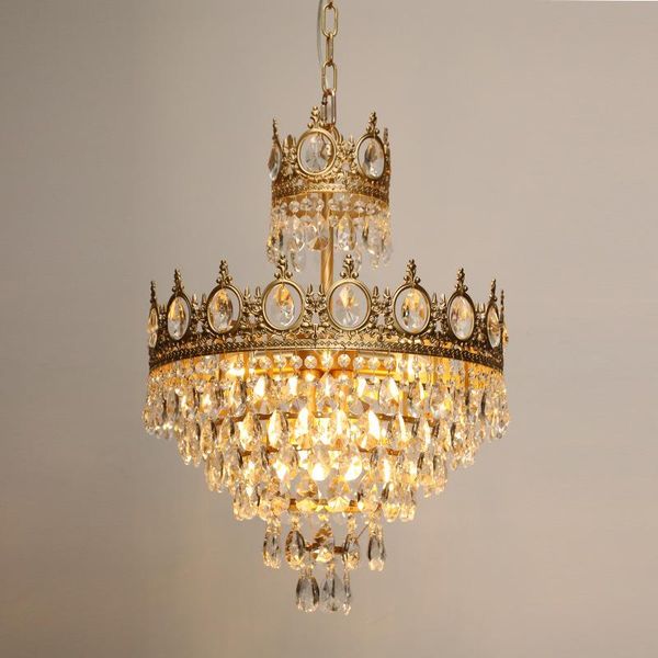 

american crystal chandelier modern minimalist restaurant bar counter bedroom bedside atmosphere home retro crown all copper lamp pendant lam
