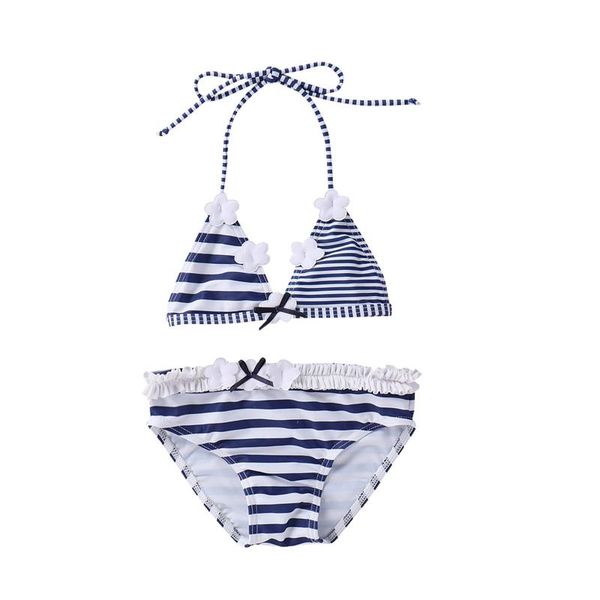 

one-piece suits children striped split swimsuit set baby girls sleeveless backless deep v-neck bikini panties for summer beachwear