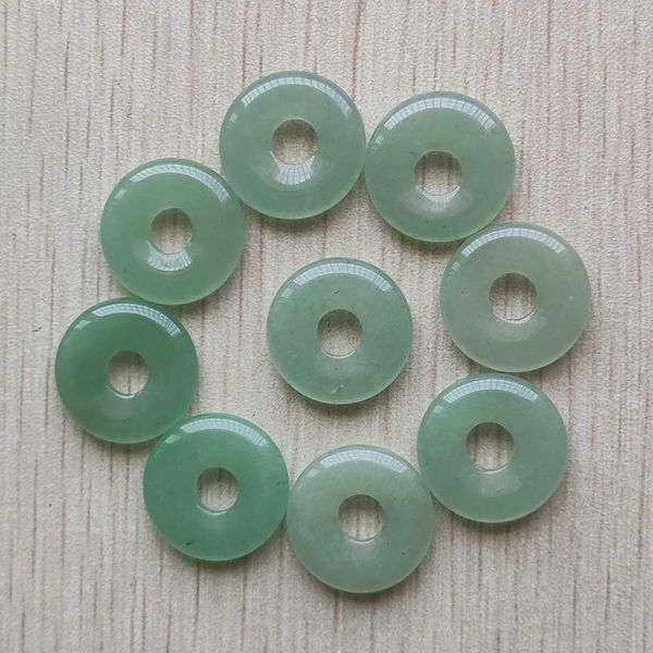 

round ssorted 18mm circle donut green aventurine natural stone charms crystal pendants for necklace accessories jewelry making, Bronze;silver