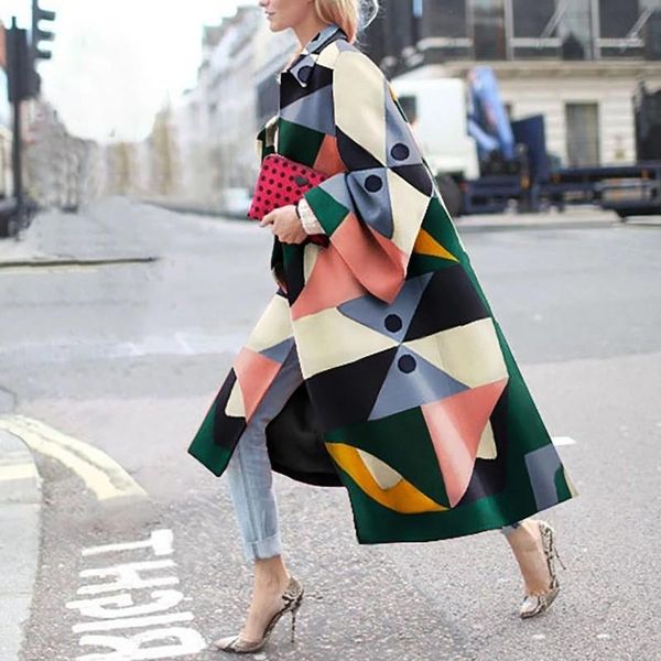 

women's trench coats print women elegant fashion 2021 autumn winter clothes wool blends female overcoats long dresses, Tan;black