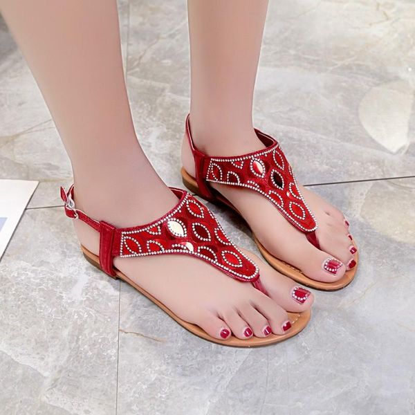 

sandals moonmeek size 36-41 summer buckle ladies shoes flat with flip flops crystal comfortable women 2021, Black