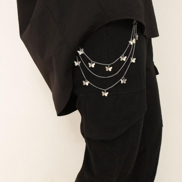 

keychains jizi punk hip-hop multi-layer butterfly pendant waist chain trendy fashion simple body, Silver