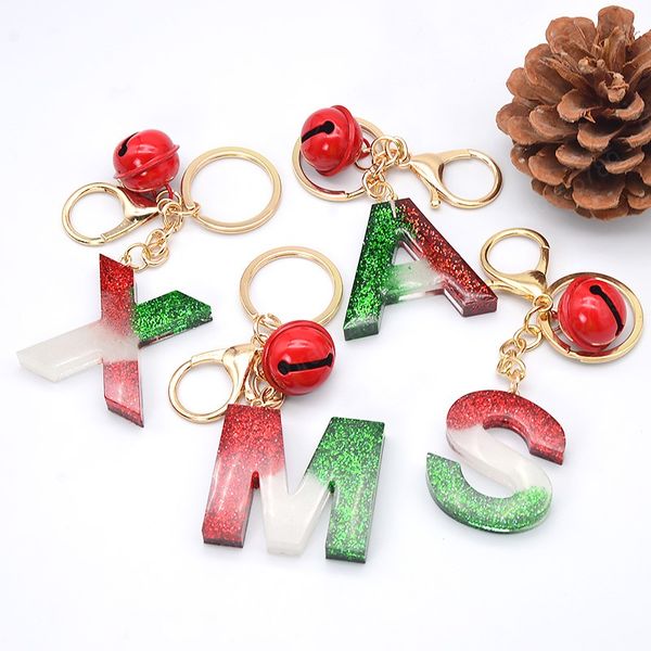 

christmas gradient color letter keychain bell pendant key chain cute key holder handbag charms sequins keyring gift jewelry, Slivery;golden