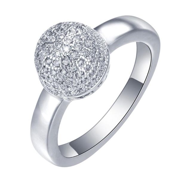 

wedding rings round ball silver plated ring micro paved white cz zircon luxury high gold-color for women jewelry, Slivery;golden