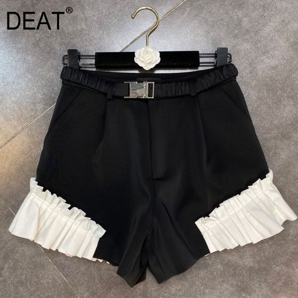 

summer arrivals design good quality high waist ruffles pleated shorts with belt women streetwear hr478 210525, White;black