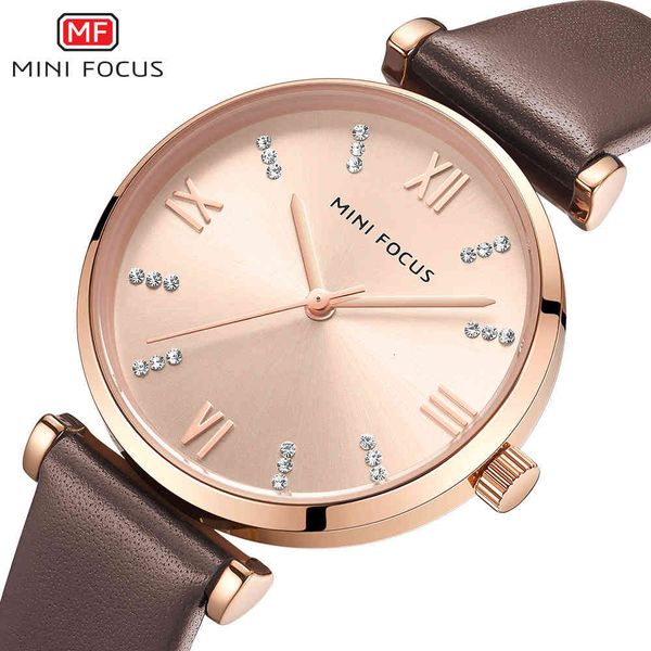 

fashion watches mini focus simple women's watch japanese movement waterproof diamond inlaid leather strap 0335l, Slivery;brown