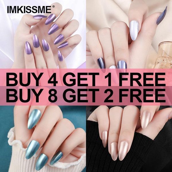 

24pcs waterproof fake nails matte metallic wear nail tools with glue1, Red;gold