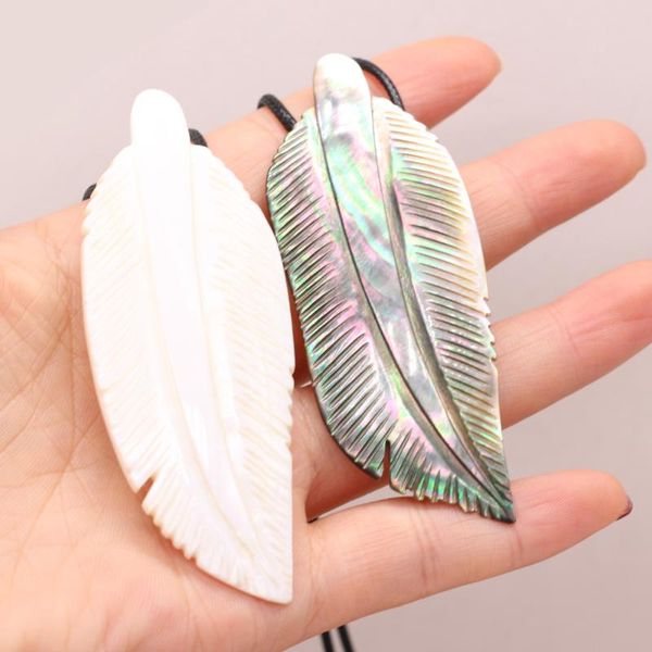 

pendant necklaces natural shell necklace leaf shape for women jewelry gift length 55+5cm size 30x80mm, Silver