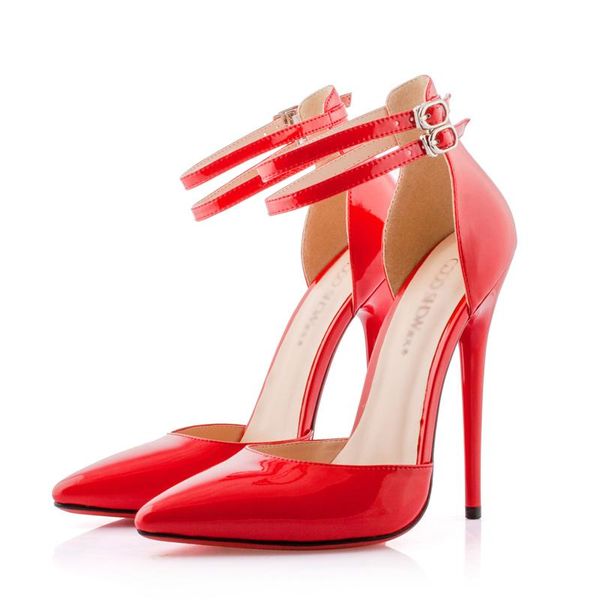 

dress shoes pumps 14cm high heels women red bottom fenty beauty stiletto ankle strap pump pointed toe ladies party shoe big size, Black