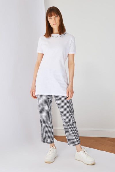 

women's t-shirt trendyol plaids pants tctss21pl0616, White
