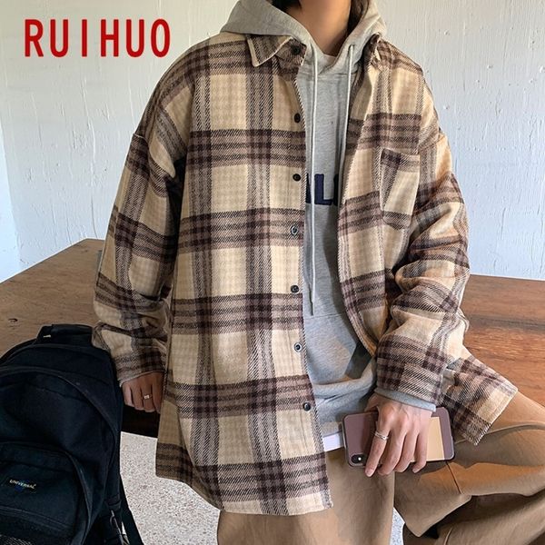 

ruihuo woolen 's strewear clothing harajuku vintage ets for men m-2xl 2021 new arrivals, Black;brown