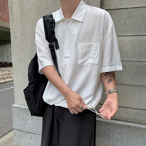 

men's casual shirts ewq / wear summer korean short-sleeved shirt single pockets japanese fashion handsome loose white for male 9y2248, White;black