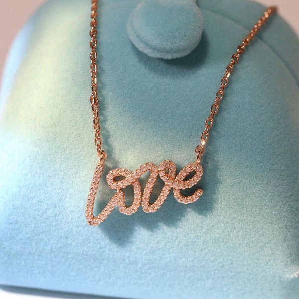

pendant necklaces luxury jewelry 1:1 logo tif classic rose gold color shining letter love necklace fashion brand lady, Silver