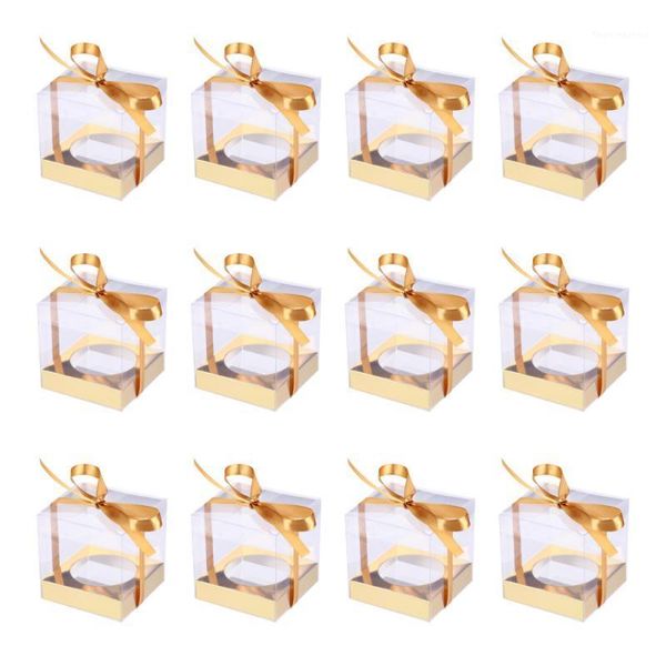 

gift wrap 12pcs transparent cake boxes pvc packaging organizers with ribbon1