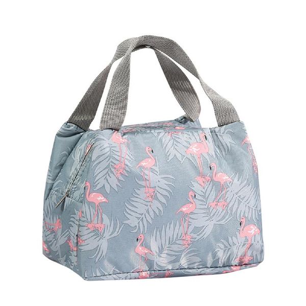 

styles lunch bag portable picnic thermal insulated bags cute print canvas tote school work meal package organizer, Blue;pink