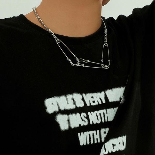 

pendant necklaces lacteo exaggerated 3 paper clip necklace jewelry for women steampunk iron chain choker female accessories, Silver