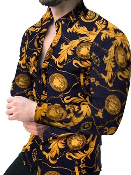 

men's casual shirts 2021 european and american style 1 autumn long-sleeved shirt plus size gradient black geometric 3d printed, White;black