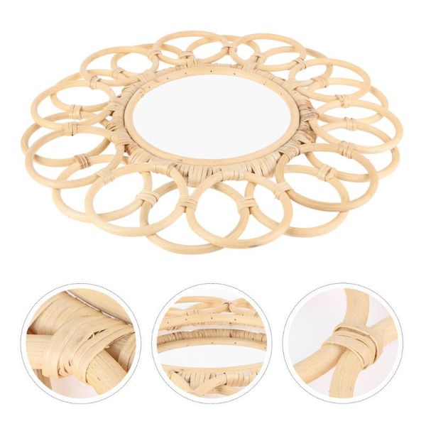 

mirrors 1pc nordic rattan woven mirror wall-mounted retro vanity (khaki)