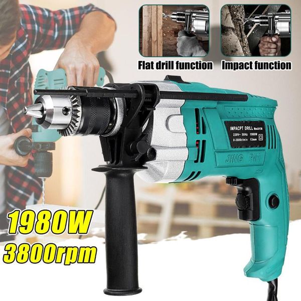 

drillpro 1980w 220v 3800rpm electric impact drill handheld flat rotary hammer multifunction with scale wrench handle bar professiona drills