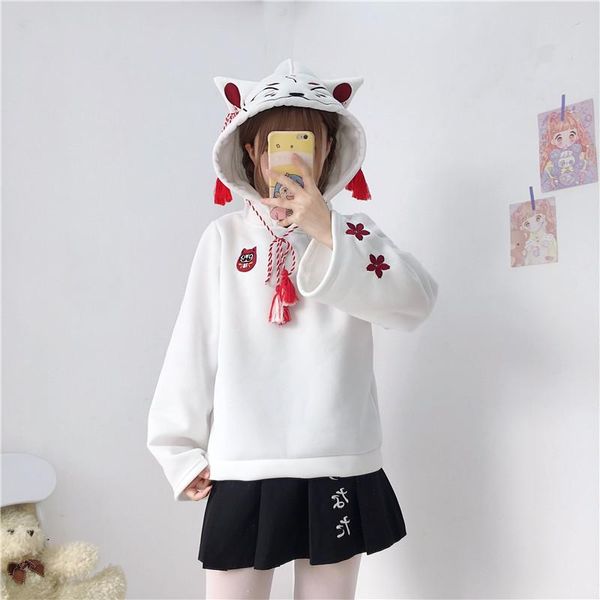 

women's hoodies & sweatshirts sweet style autumn harajuku and pullover embroidery floral hooded clothing long sleeve ladies, Black