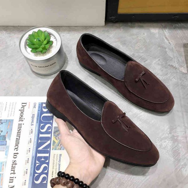 

dress shoes suede loafers men slip pers tassel moccasins man casual flats men's italian leather on luxury o6om, Black