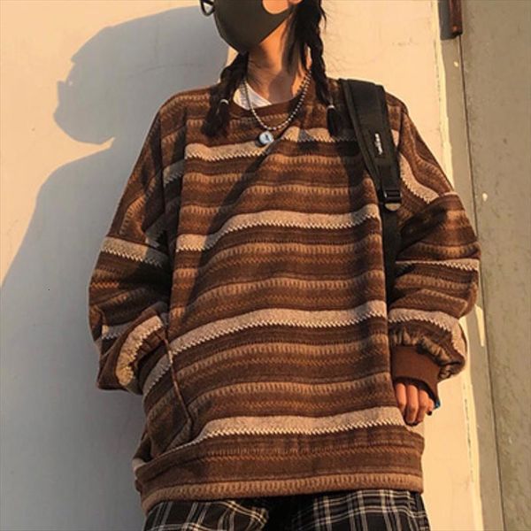 

casual pullover women stripe vintage womens sweaters knitted o neck loose long sleeve kintwear sueter de mujer, White;black