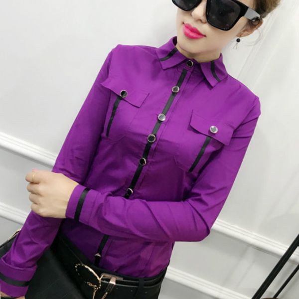 

spring european style long sleeve turn down cotton shirts women office work ol cotton blouses women work wear cotton, White