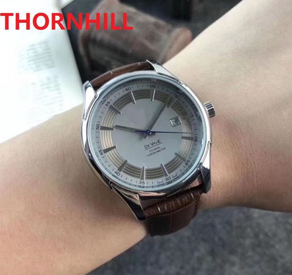 

men casual dress black white dial watch 40mm stainless steel leather quartz wristwatch male gift sports clock montre, Slivery;brown
