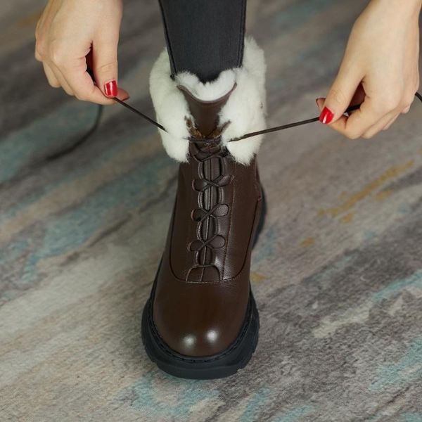 

boots winter snow short women fashion thick soled shoes flanging villi warm casual comfortable zipper brown big size 33-40, Black