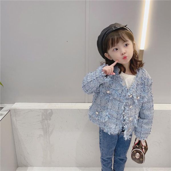 

jackets 2021 autumn arrival girls fashion tweed coat kids princess, Blue;gray