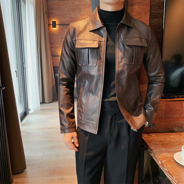 

men's leather & faux clothing brand of men's leather jacket plutonium short casual autumn male hombre fine suit 4xl s 5ebs, Black