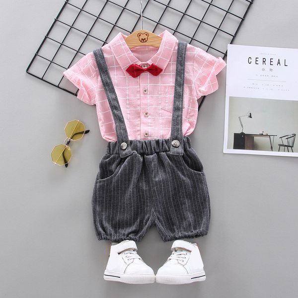 

2021 summer new kids clothing boy clothes cotton short-sleeved t-shirt + striped pants boy sets 2 pieces, White