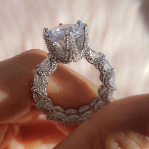 

arrival luxury zircon eternity wedding rings for women sliver color bridal statement ring wholesale crl1796, Slivery;golden
