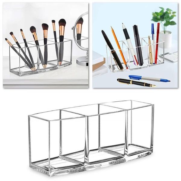 

eyebrow tools & stencils 3 grids transparent acrylic makeup brush tool cosmetic storage box make-up holder table organizer make up