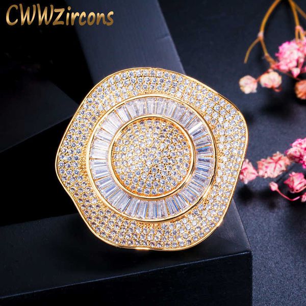 Forma de lótus Espumante Amarelo Cor de Ouro Cz Zircônia Mulheres Grande Broche de Flor para Casamento Festa Vestido Jóias BH011 210714