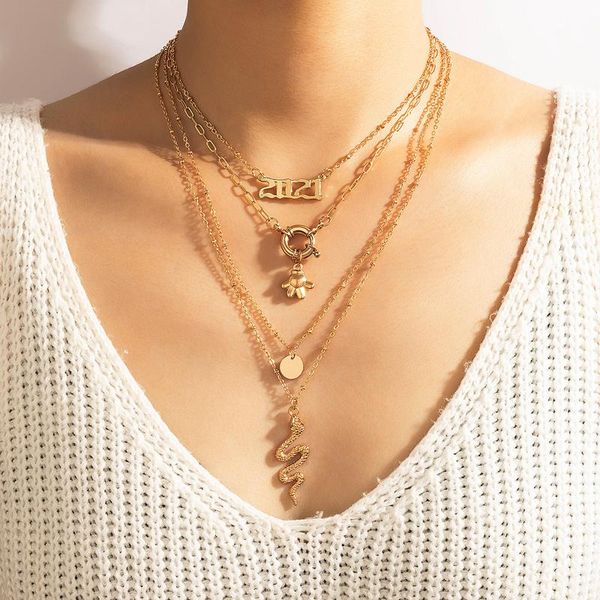 

chains doocna trendy letter 2021 snake pendant necklace for women gold multi-layer geometric fashion party jewelry collar 18233, Silver