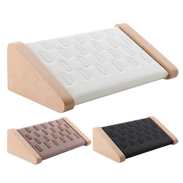 

jewelry pouches, bags solid wood 22 slot rings display stand storage box cabinet pendant earring showcase trays, Pink;blue