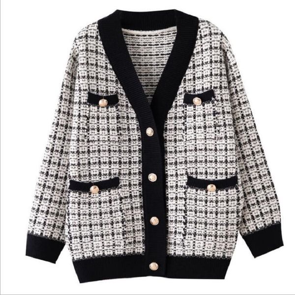 

women sweater jacket winter oversized knitted cardigans loose plaid jumpers korean clothing robe long elegant female coats 210521, White