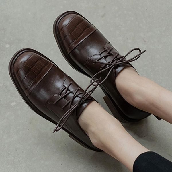 

dress shoes 2021 spring pumps women's 22-25cm natural leather square toe women heels stone pattern stitching casual loafers, Black