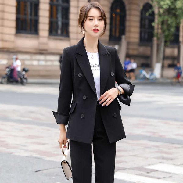 

temperament women's pants suit two-piece office jacket overalls elegant lady professional slim trousers 210527, White