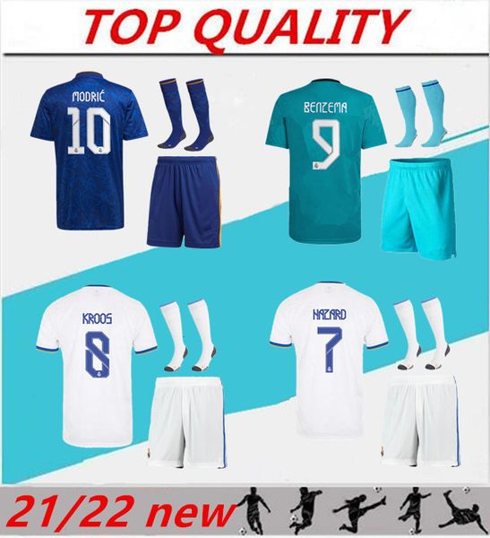

21/22 real madrid soccer jerseys sets 2021 2022 camiseta de futbol benzema modric isco hazard kroos football shirts kits, Black