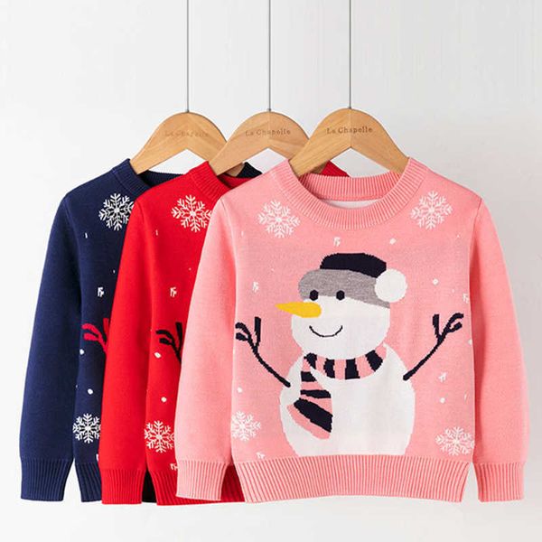 Девушки европейский мультфильм Рождество красный снеговик пуловер нижний свитер малыша девушка падение одежда 2021