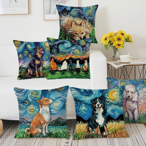 

2pieces dog animals pillow case home decoration watercolor oil painting retro cushion cover cushion/decorative