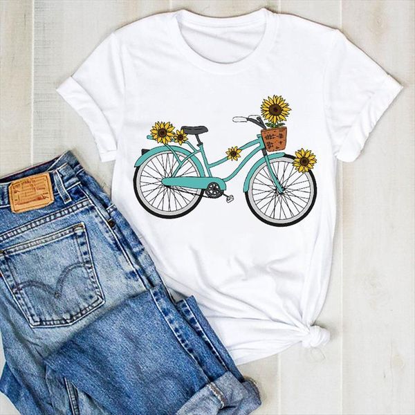 

sunflower watercolor cute printed women t shirts floral summer tee clothes graphic, White