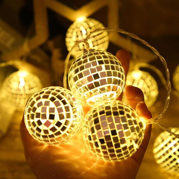 

strings led mirror ball lamp battery globe string garland indoor light holiday party decorative mosaic christmas vanity room decorations