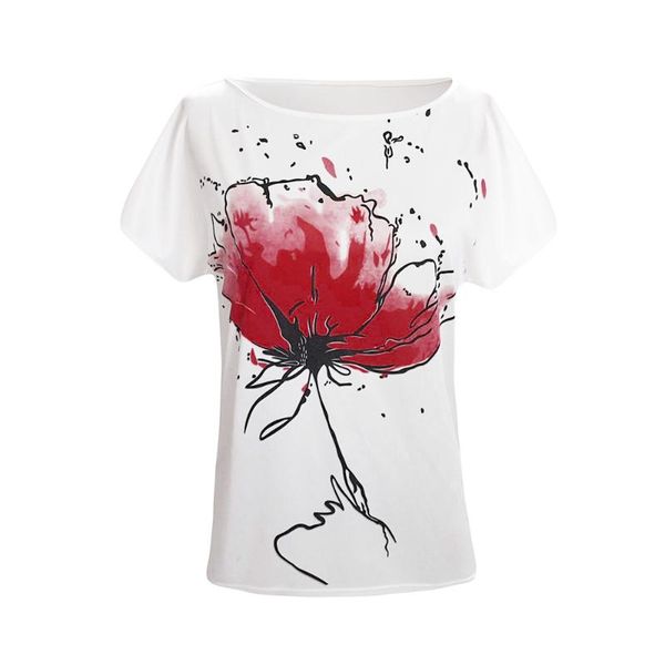 

women's t-shirt women casual t-shirtfloral print short sleeve loose t shirt tee, White