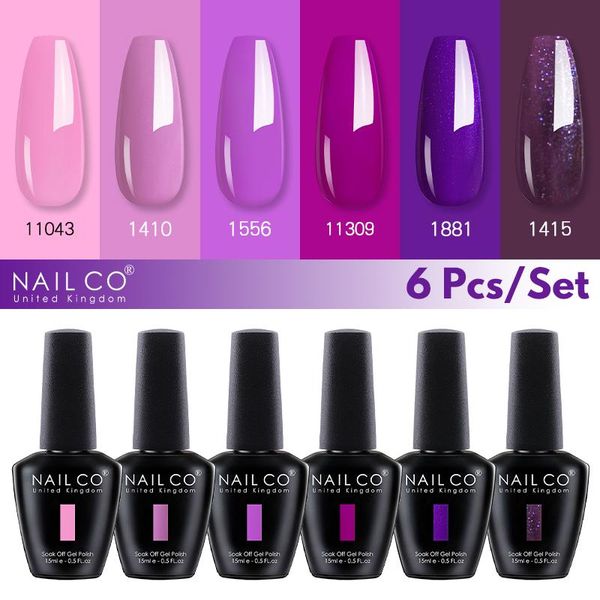 

6psc set color nails semi permanent nail art soak off gel polish accessories all for manicure extension top, Red;pink
