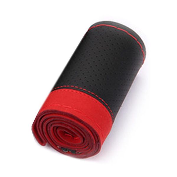 

fits 15\" wheel steering cover black and red anti-slip sport car protector leather comfortable handle universal durable covers