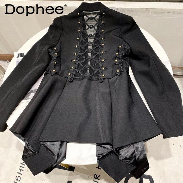 

women's suits & blazers back hollow drawstring vintage slim fit suit jacket women socialite black business blazer coat 2021 fall clothi, White;black