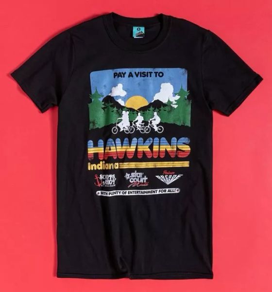 

stranger things inspired pay a visit to hawkins indiana black t-shirt, White;black